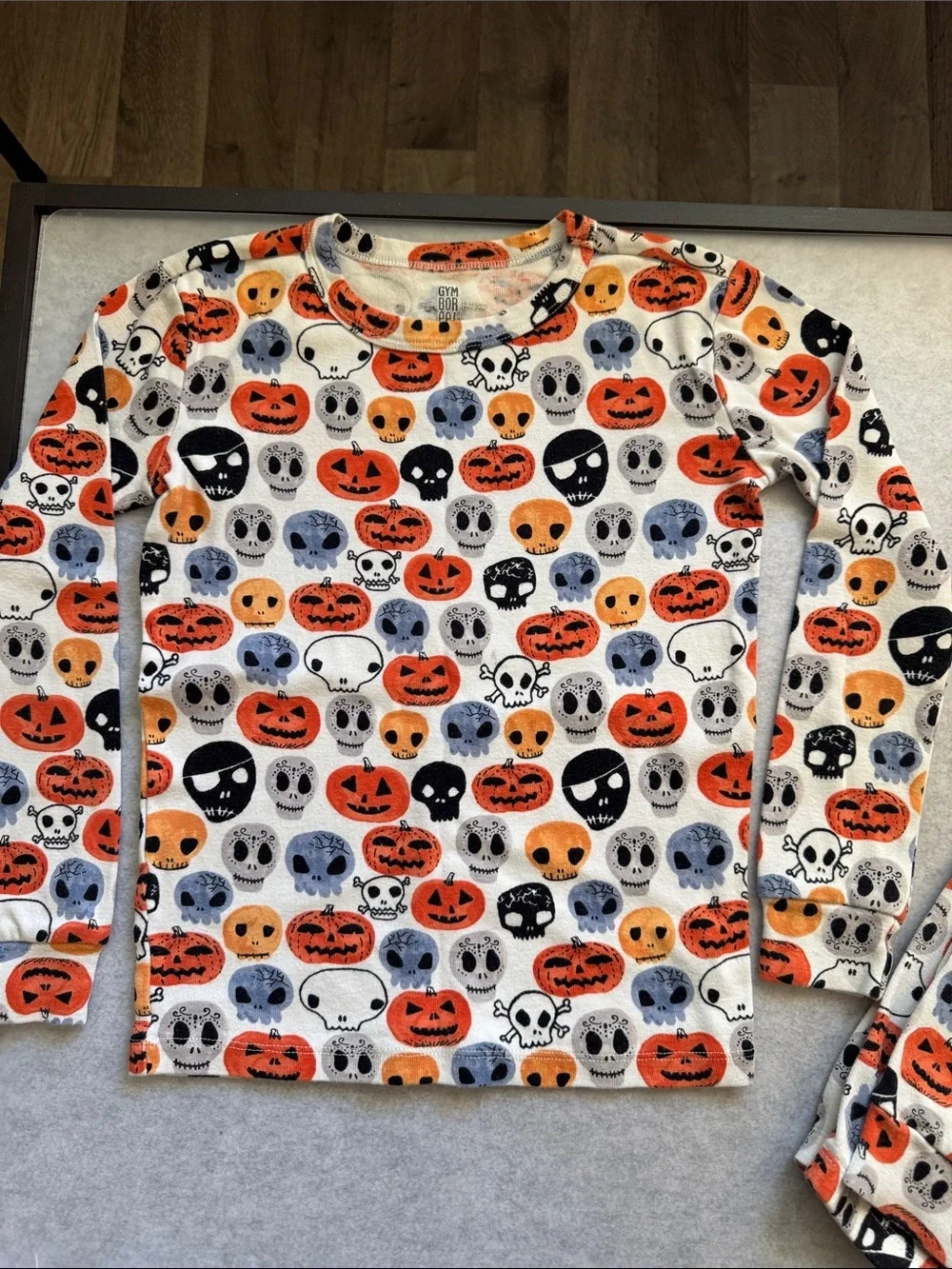 Gymboree Kids Halloween Pumpkin Print Pajama Set - Orange/Black/Gray. Size 12